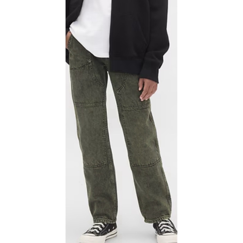 Gap Kids Boys Carpenter Jeans Size 12 Green 90s Straight Adjustable Waist